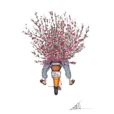 'Cherry blossom bike' Print by Laurie Draws