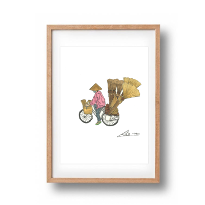 FRAMED 'Broom bike' Print by Laurie Draws