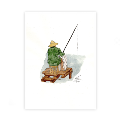'Fisherman' Postcard by Laurie Draws