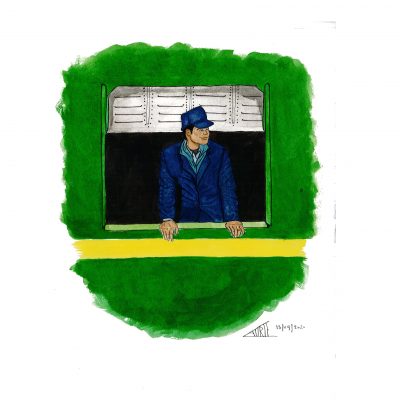 'Train conductor' Postcard by Laurie Draws