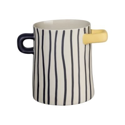 Bat Trang Short Vertical Line Ceramic Vase With Handle