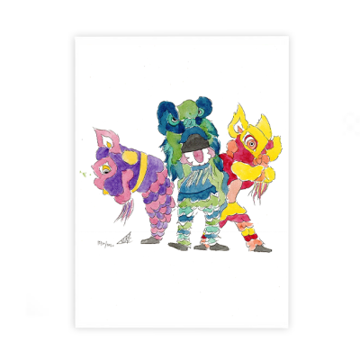 'Lion Dancers' Print by Laurie Draws
