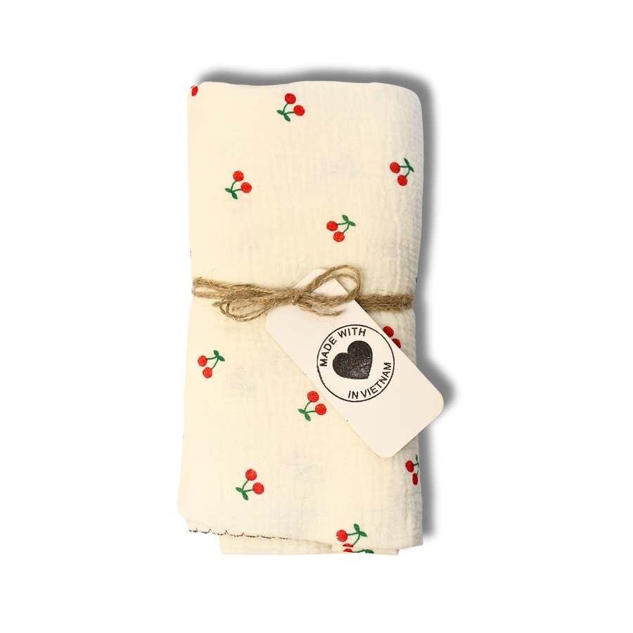 muslin blanket red cherry