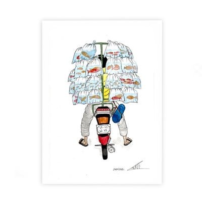 'Fish Bike' Postcard by Laurie Draws