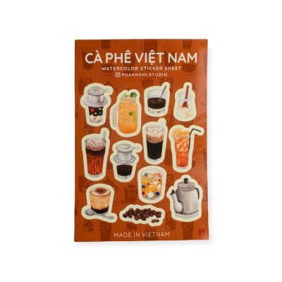 Phanhshi Studio - "Vietnamese Coffee" Watercolor Stickers Sheet