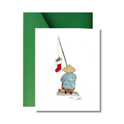 'Fisher and Stocking' Christmas Card by Laurie Draws