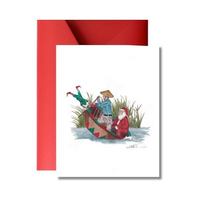 'Santa On Coconut Boat' Christmas Card by Laurie Draws
