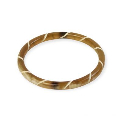 Aziet Saigon Buffalo Horn & Lacquer Round Bracelet in Stripe Beige