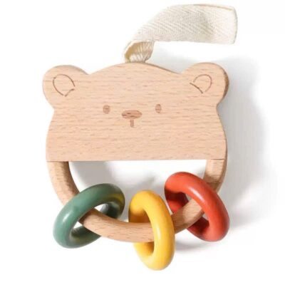 Wooden Rattle - Bear With Colorful Rings