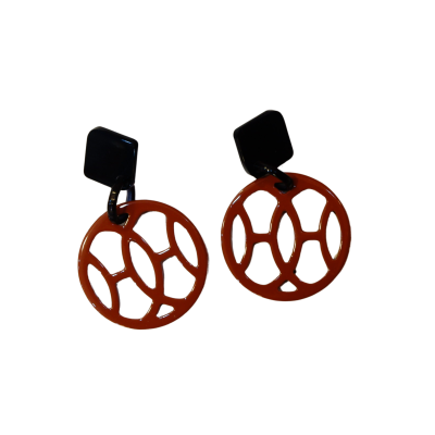 Aziet Saigon Buffalo Horn & Lacquer Hollow Round Earrings in Red