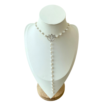 Miya - Pearl Y Chain Necklace With Lotus Pendant