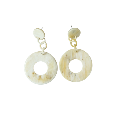 Aziet Saigon Buffalo Horn & Lacquer Small Round Dangle Earrings in White