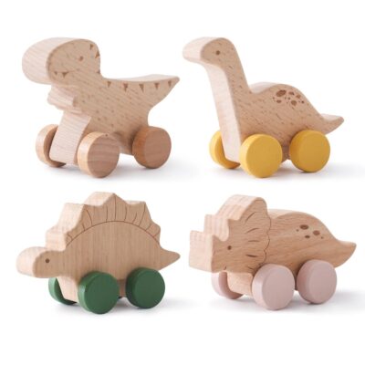 Children's Wooden Dinosaur Toy Car (Set Of 4)