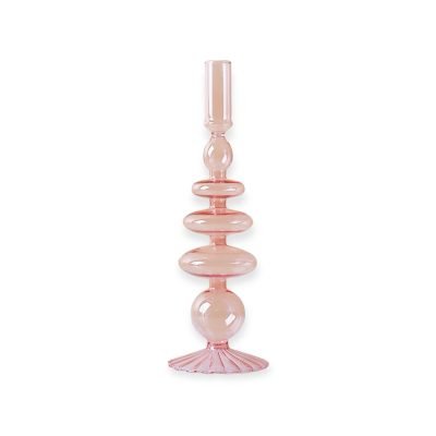 Tall Glass Candle Holder In Pink No.2