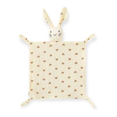 Bunny Muslin Comforter Blanket With Brown Hearts Pattern