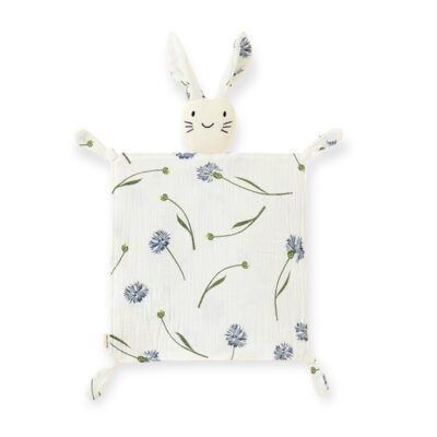 Bunny Muslin Comforter Blanket With Blue Flower Pattern