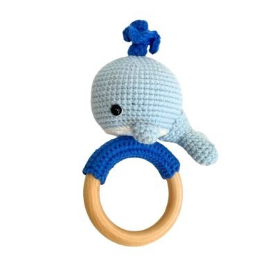 Macrame Baby Rattle With Wooden Handle - Dolphin