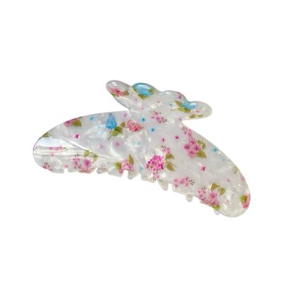 Jelly Hair Claw - Pearly White With Pink Flower