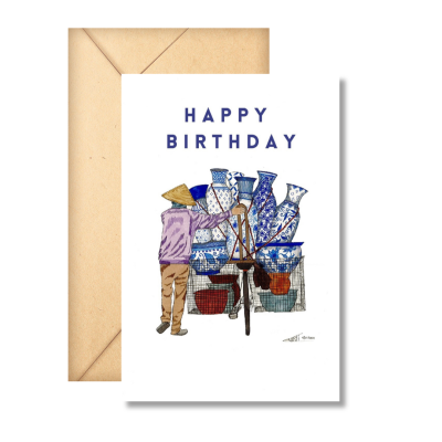 Laurie Draws - 'Pottery bike' Happy Birthday Greeting Card
