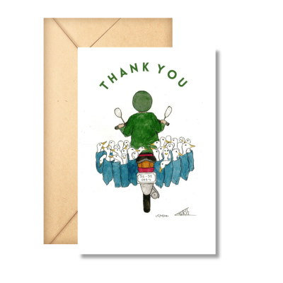 Laurie Draws - 'Duck bike' Thank You Card