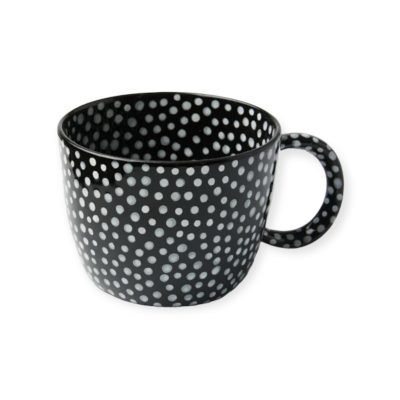 Bat Trang Ceramic Short Mug In Black Polka Dot