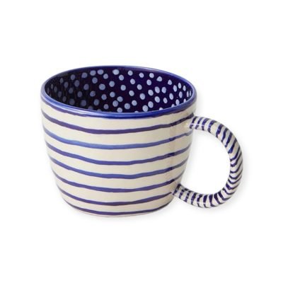 Bat Trang Ceramic Short Mug In Navy Line with Polka Dot Inside