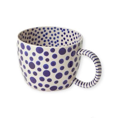 Bat Trang Ceramic Short Mug In Navy Polka Dot