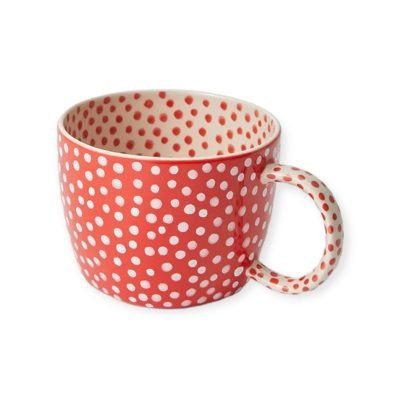 Bat Trang Ceramic Short Mug In Red Polka Dot