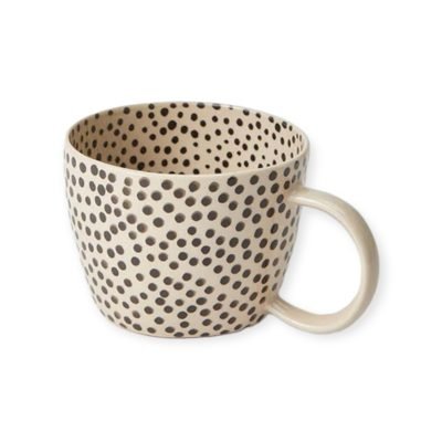 Bat Trang Ceramic Short Mug In White Polka Dot