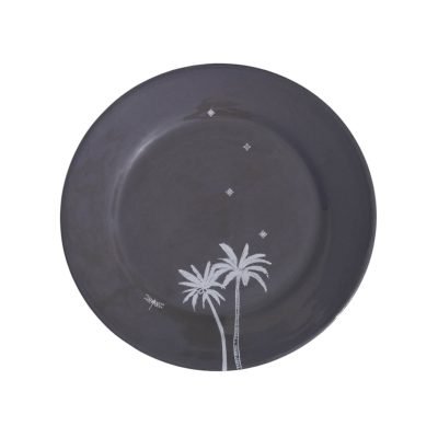 Bat Trang Ceramic Palm Tree Plate In Charcoal