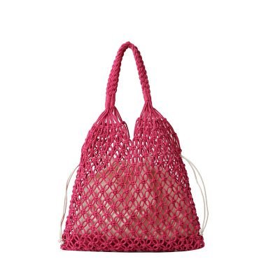 Cotton Macrame Market Tote Bag in Fuchsia