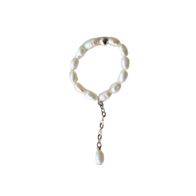 Miya - Pearl Chain Bead Ring with Dangle Pearl