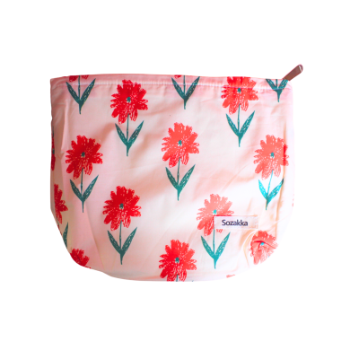 Make Up Purse in Pink with Red Flower (Size M)