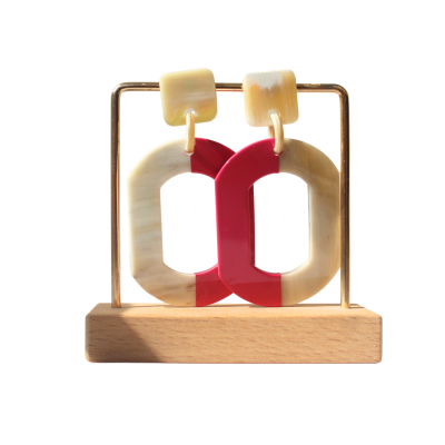 Aziet Saigon Buffalo Horn and Lacquer Letter "O" Earrings in Pink