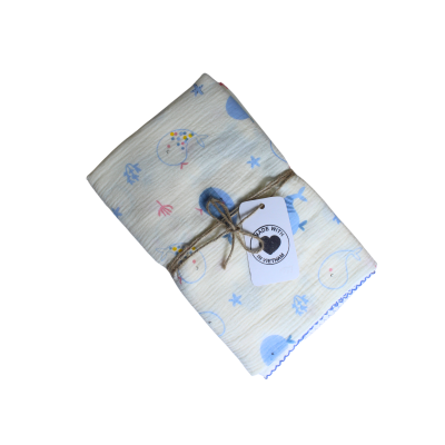 Muslin Blanket for Babies - Dark Blue Whales