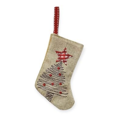 Christmas Ornament - Canvas Stocking With Christmas Tree Embroidered