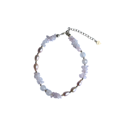 Miya - Nature Stone Bracelet and Pearl: Rose Quartz