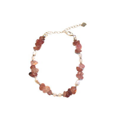 Miya - Nature Stone Bracelet and Pearl: Strawberry Quartz