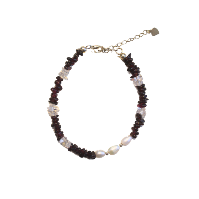 Miya - Nature Stone Bracelet and Pearl: Garnet