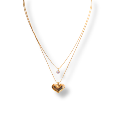 Rouge - Two Layer 18K Gold Plated Necklace With Heart Charm