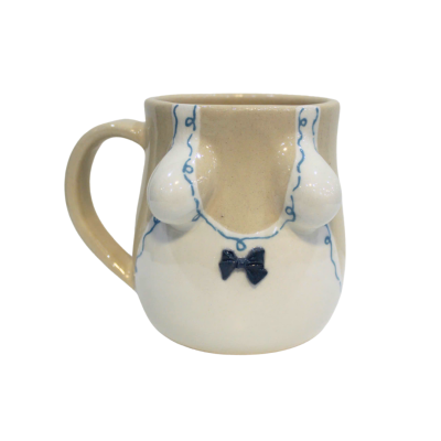 Meow Pottery - Monokini Mug in White with Blue Bow