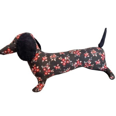 Rung Handmade - Stuffed Black Dachshund Dog In Red Flower