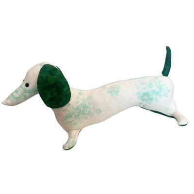 Rung Handmade - Stuffed White Dachshund Dog With Green Ears