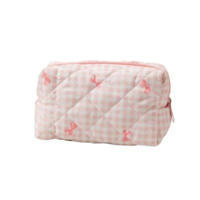 Make Up Pouch in Gingham Pink with Pink Bow