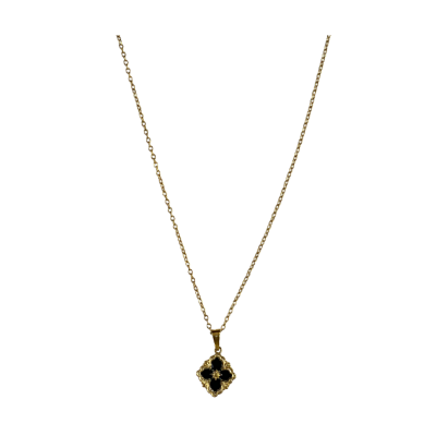 Rouge - Black Four Leaf Pendant 18K Gold Plated Necklace