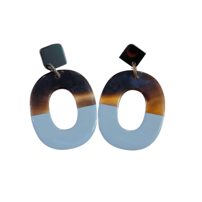 Aziet Saigon Buffalo Horn and Lacquer Large Oval Earrings in Blue