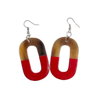 Aziet Saigon Buffalo Horn and Lacquer Small Oval Earrings in Red