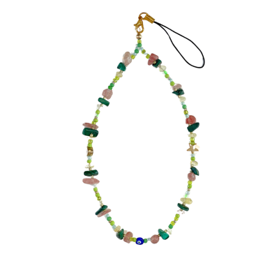 Miya - Green Beads & Rose Quartz, Peridot Phone Chain