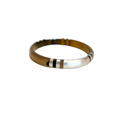 Aziet Saigon Buffalo Horn Flat Bracelet in Stripe Silver