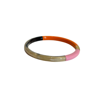 Aziet Saigon Buffalo Horn & Lacquer Round Bracelet in Orange & Pink